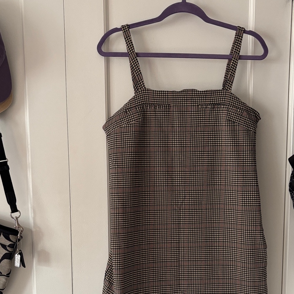 Miss Selfridge Plaid Mini Dress in Beige, Black and Burgundy